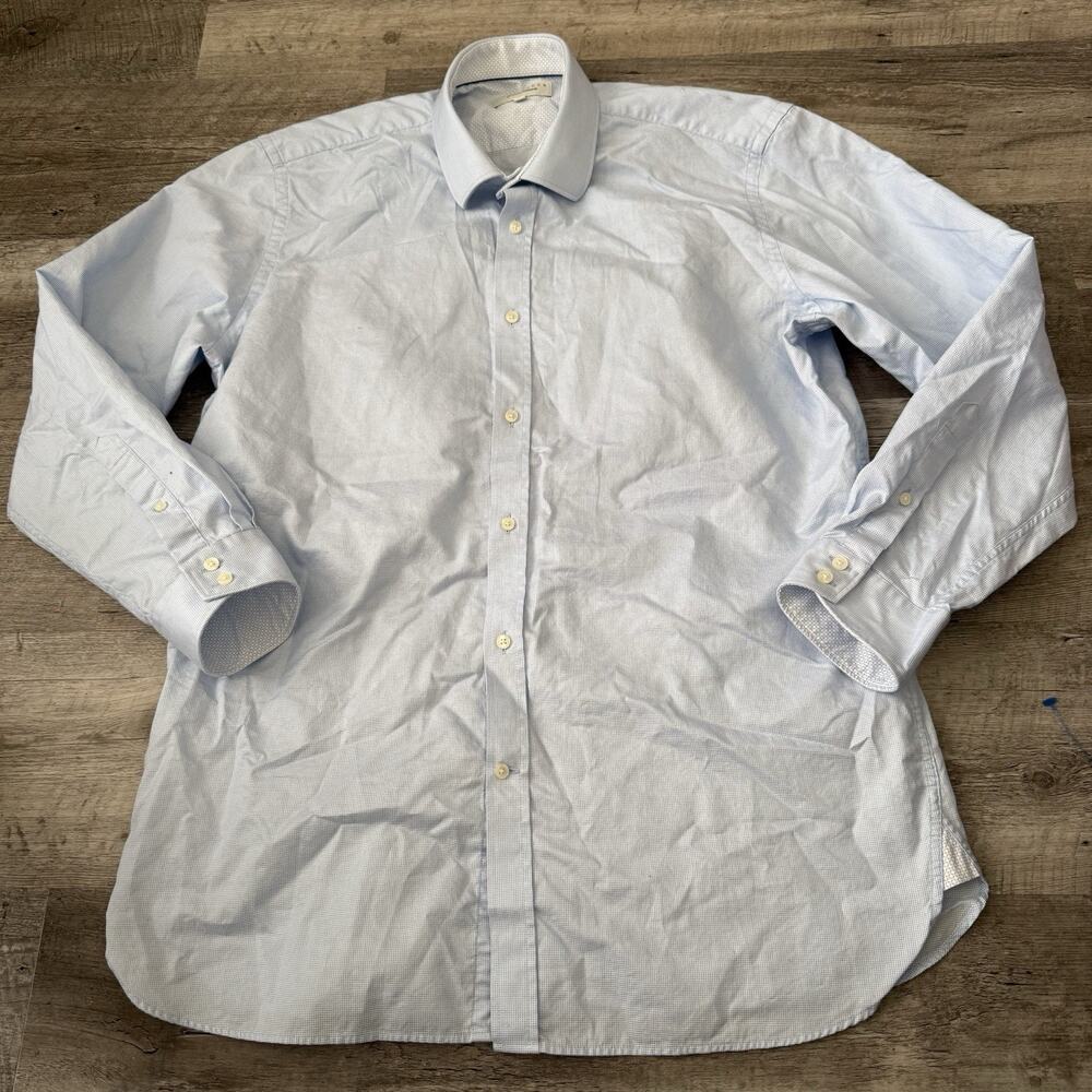 Ted Baker Endurance Dress Shirt Mens Size 16.5 - 32/33 Blue Micro Check Cotton